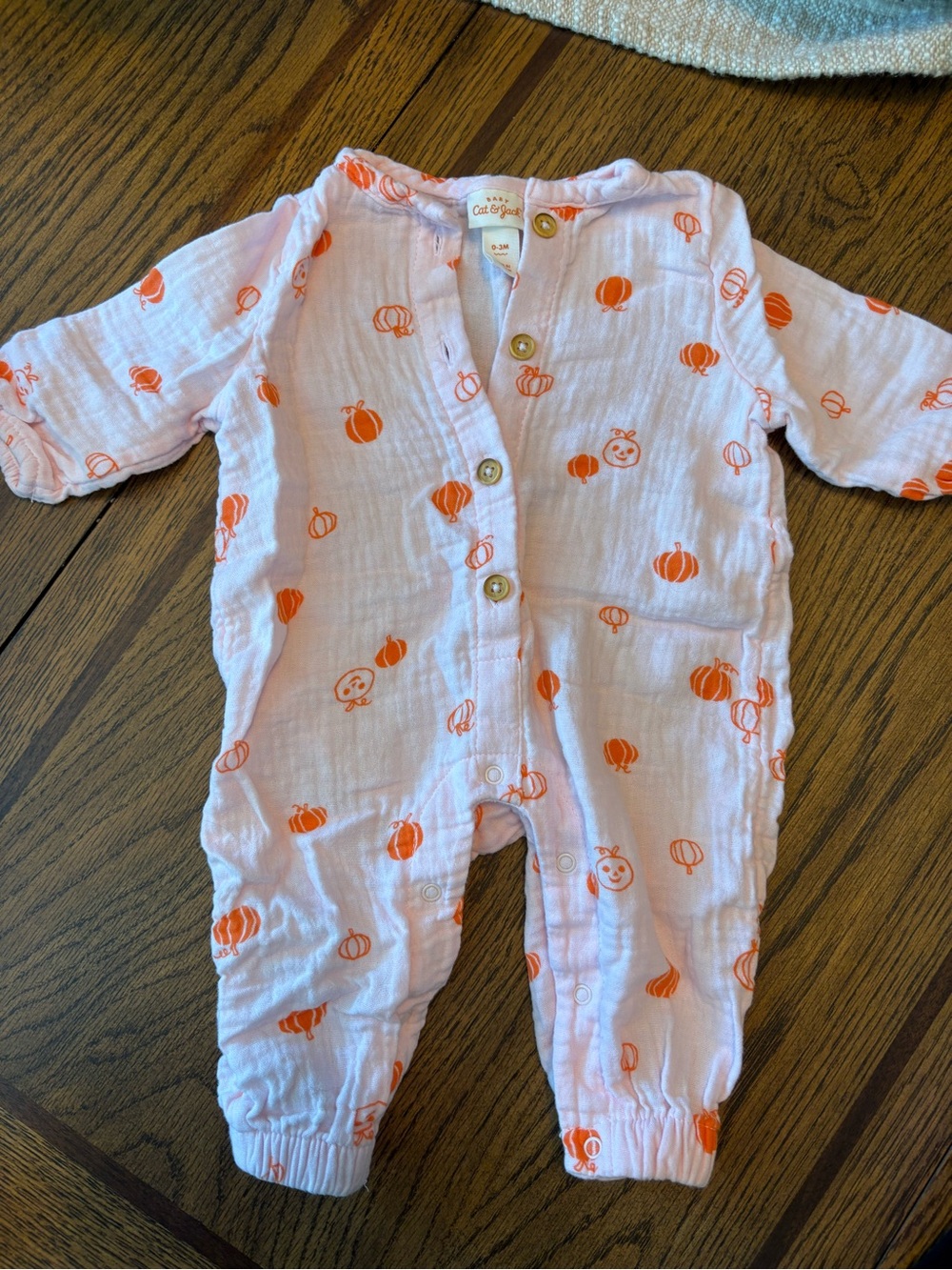 Cat & Jack Light Pink Muslin Pumpkin Print Footie